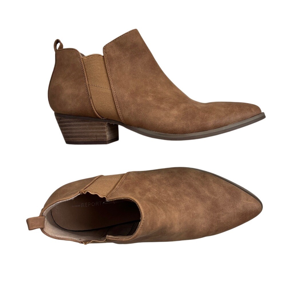 Report Faux Leather Suede Ankle Boot Tan‎ Suede Women's 9.5 Western Block Heel